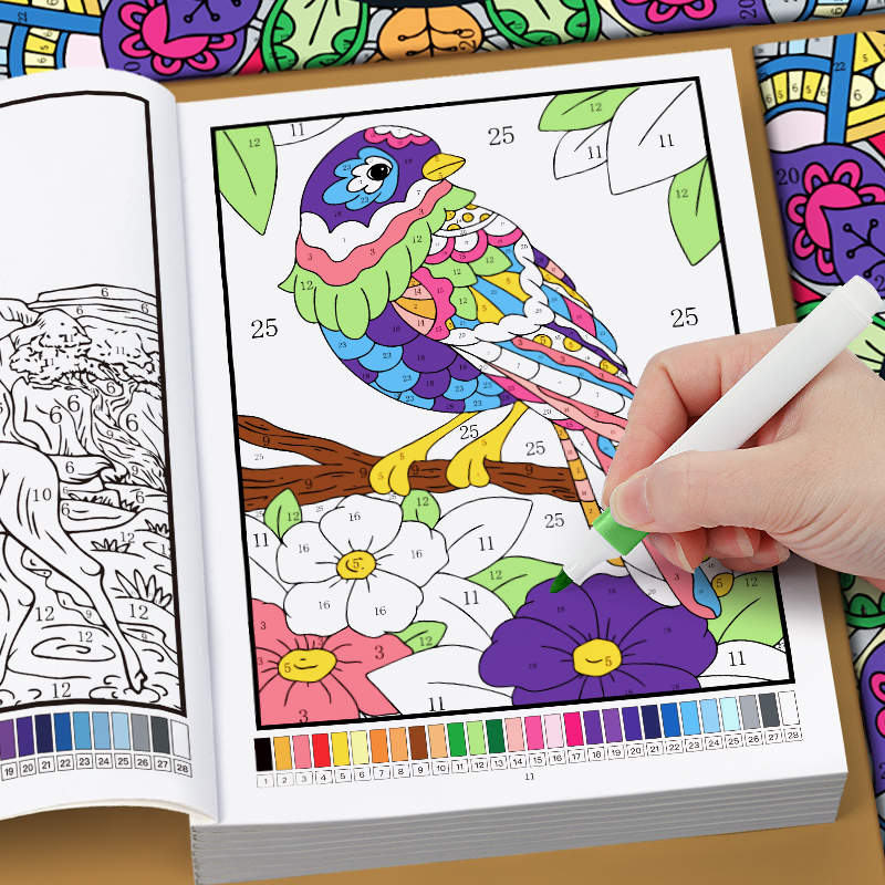 Adult Coloring Book Stress Relief - 大人のための数字で描く塗り絵ブック 32ページ 花柄マンダラデザイン ストレス解消 リラクゼーションセラピー アクティビティブック