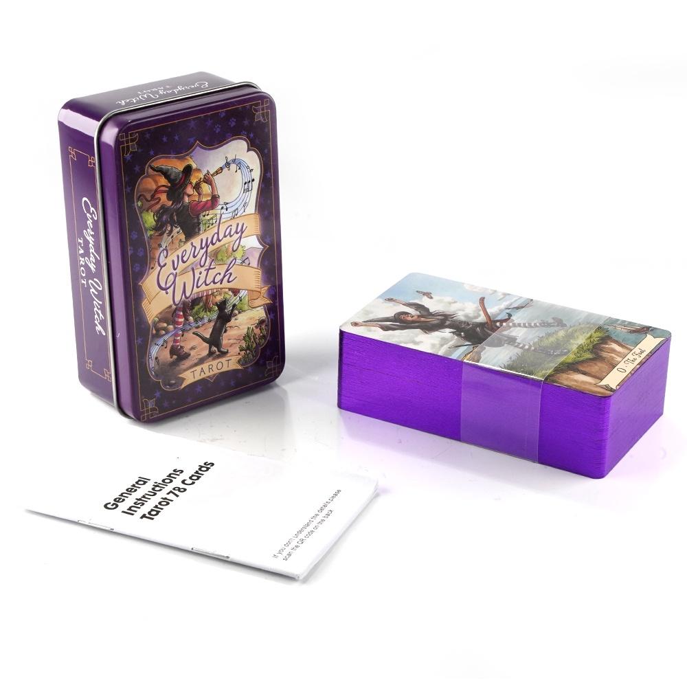 Tarot Deck With Guidebook - 金属製の箱に入ったタロット,毎日の魔女,PDFガイドブック,占いの運命カード,10.3x6cm