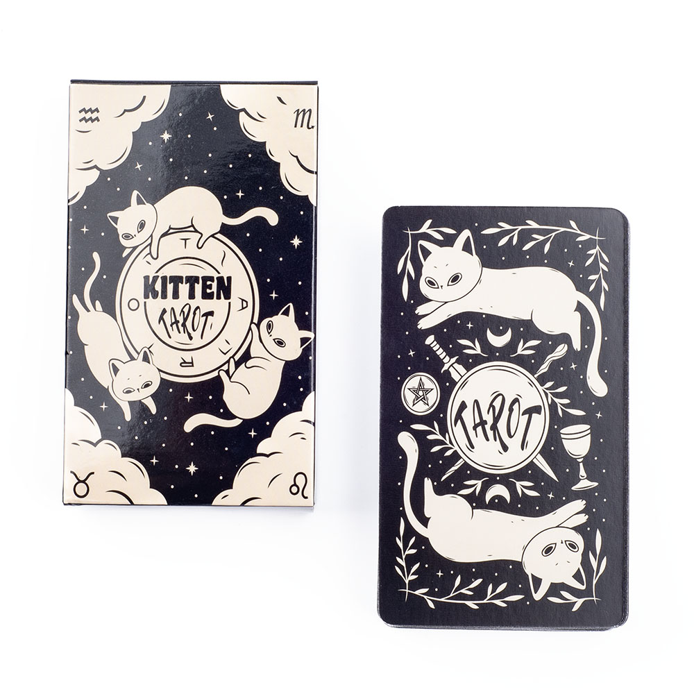 子猫タロットデッキ ​​78 個かわいい黒と白初心者バージョ - Tarot Deck With Guidebook のレビューと価格