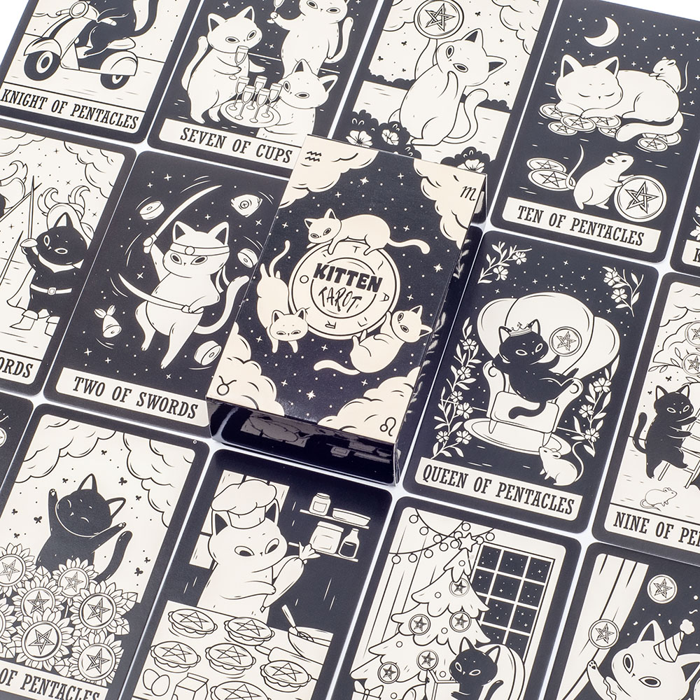 子猫タロットデッキ ​​78 個かわいい黒と白初心者バージョ - Tarot Deck With Guidebook のレビューと価格